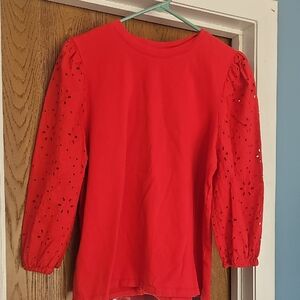 Burnt Orange Eyelet Sleeve Top. Never Worn